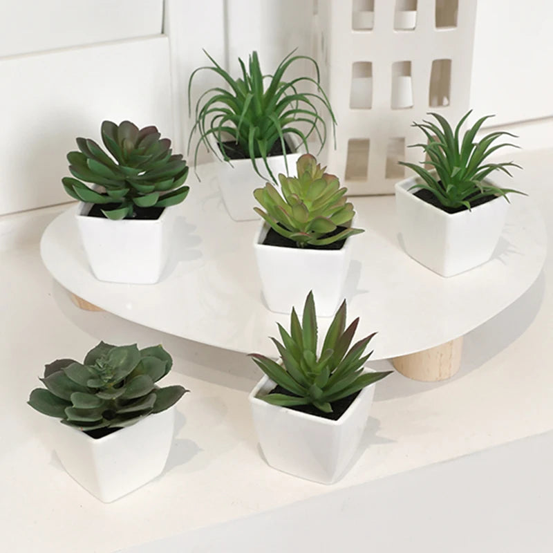 6 Mini Plantas em Vasos Pequenos Artificiais