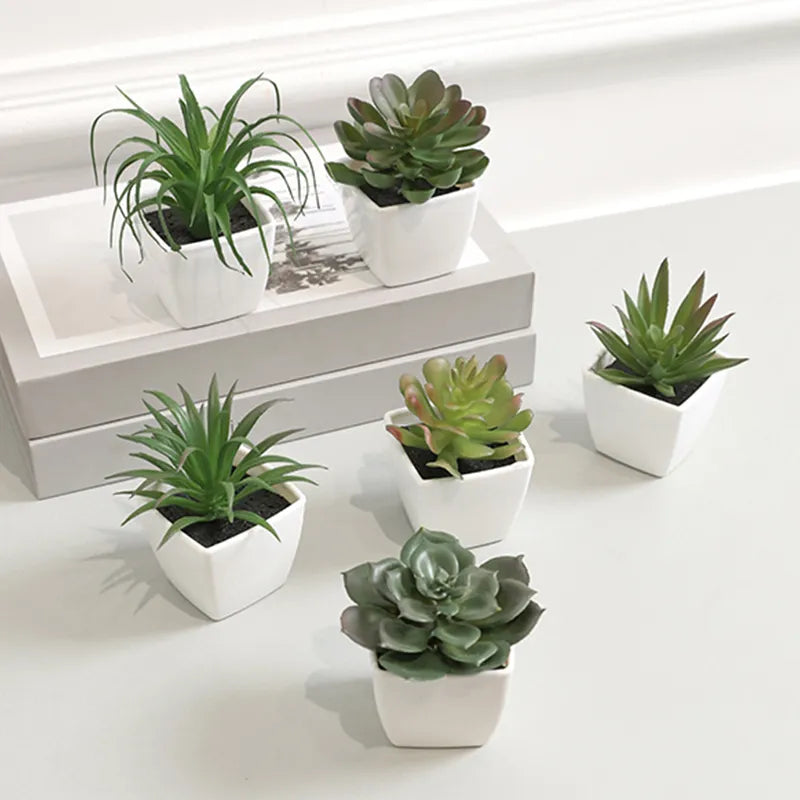 6 Mini Plantas em Vasos Pequenos Artificiais